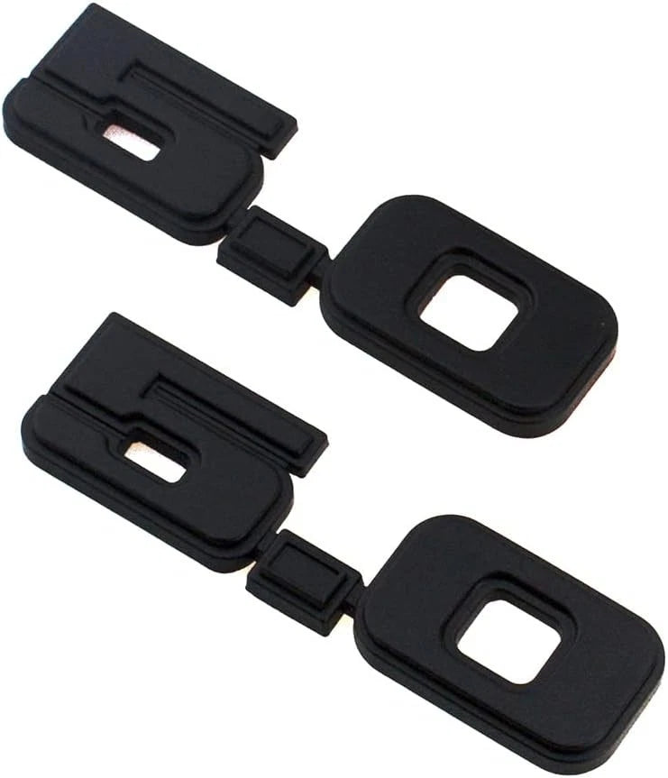 2Pc 5.0 Emblem Liter Door 3D Fender Side Adhesive for 1979-1993 (All Black)