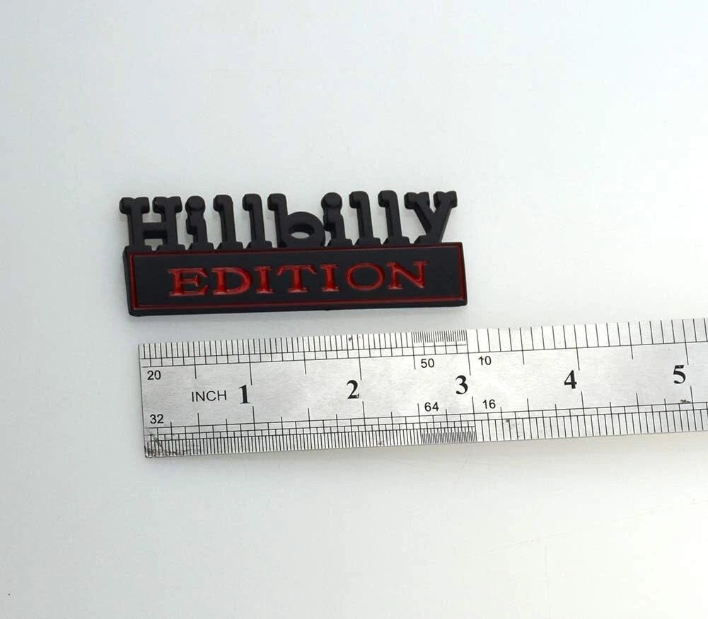 2Pc HILLBILLY EDITION EMBLEM 3D Badge Nameplate Car Truck SUV (Black Red)