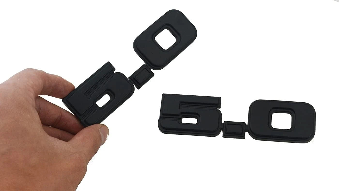 2Pc 5.0 Emblem Liter Door 3D Fender Side Adhesive for 1979-1993 (All Black)