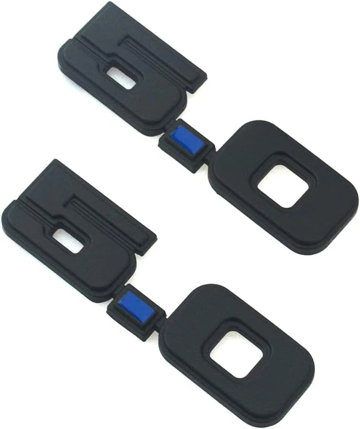2Pc 5.0 Emblem Liter Door 3D Fender Side Adhesive for 1979-1993 (Black Blue)