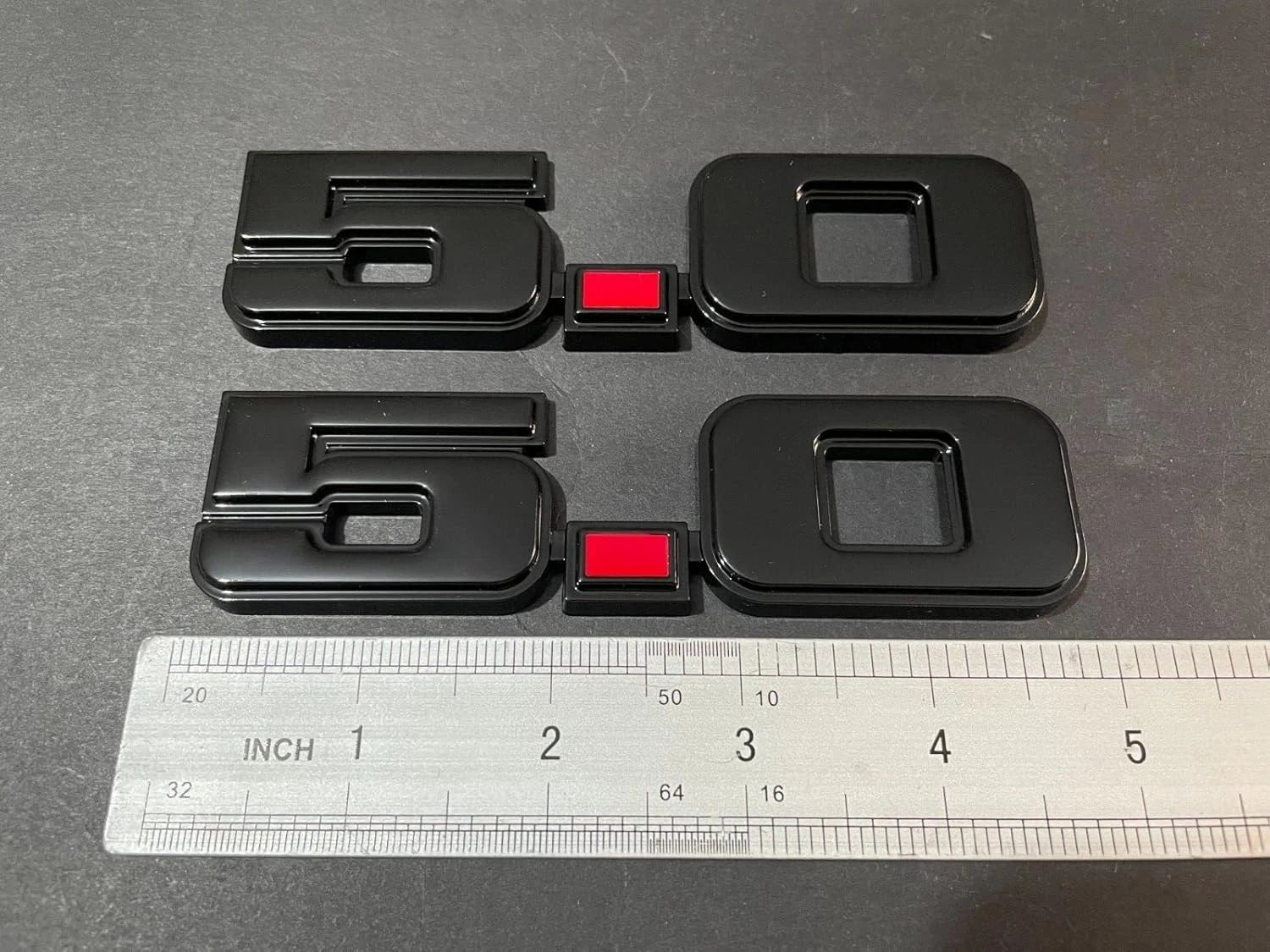 2Pc 5.0 Emblem Liter Door 3D Fender Side Adhesive for 1979-1993 (Black Red)