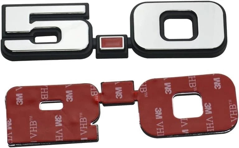 2Pc 5.0 Emblem Liter Door 3D Fender Side Adhesive for 1979-1993 (Silver Red)