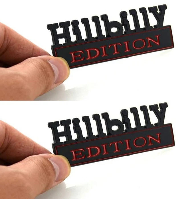 2Pc HILLBILLY EDITION EMBLEM 3D Badge Nameplate Car Truck SUV (Black Red)