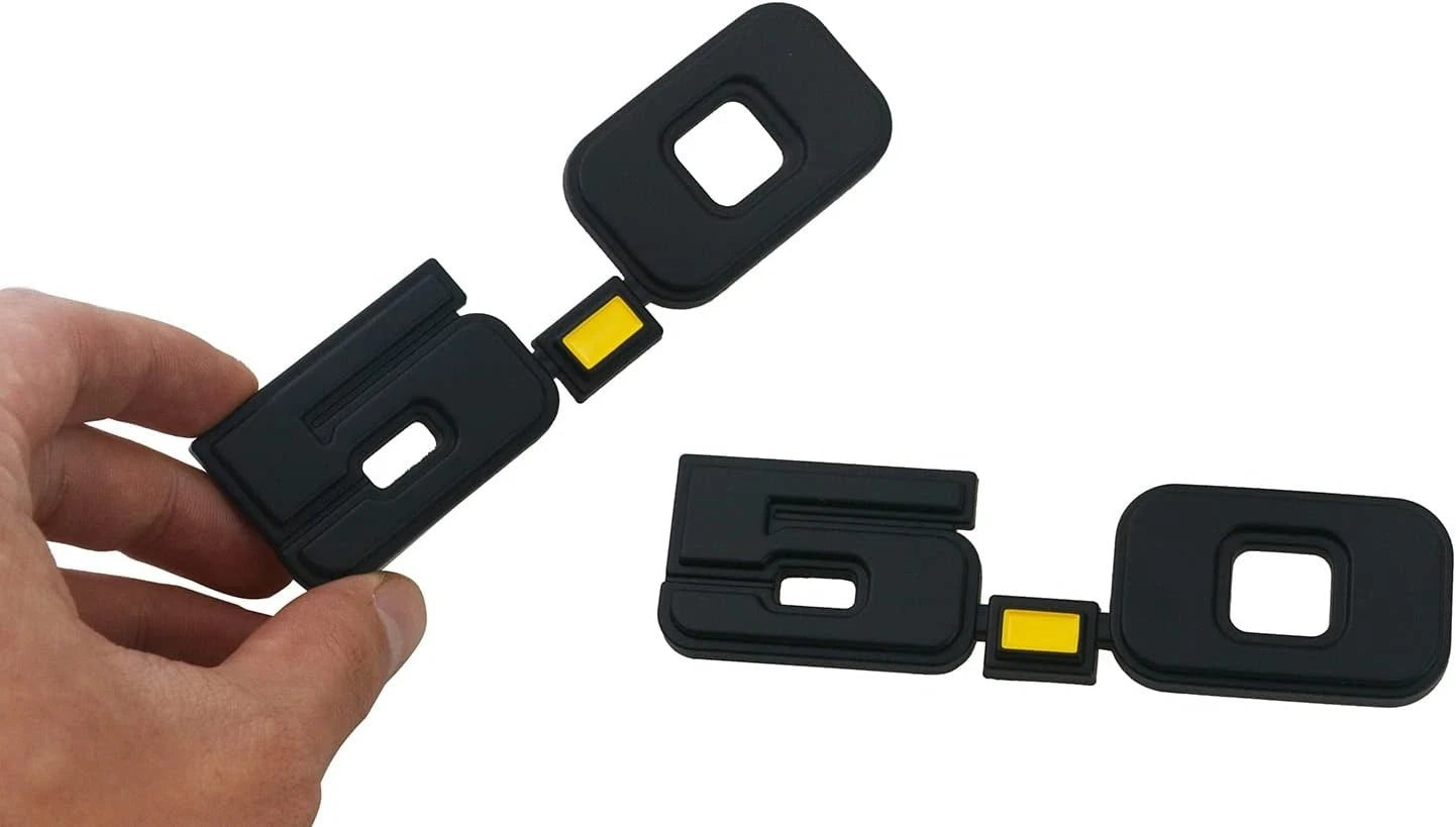 2Pc 5.0 Emblem Liter Door 3D Fender Side Adhesive for 1979-1993 (Black Yellow)