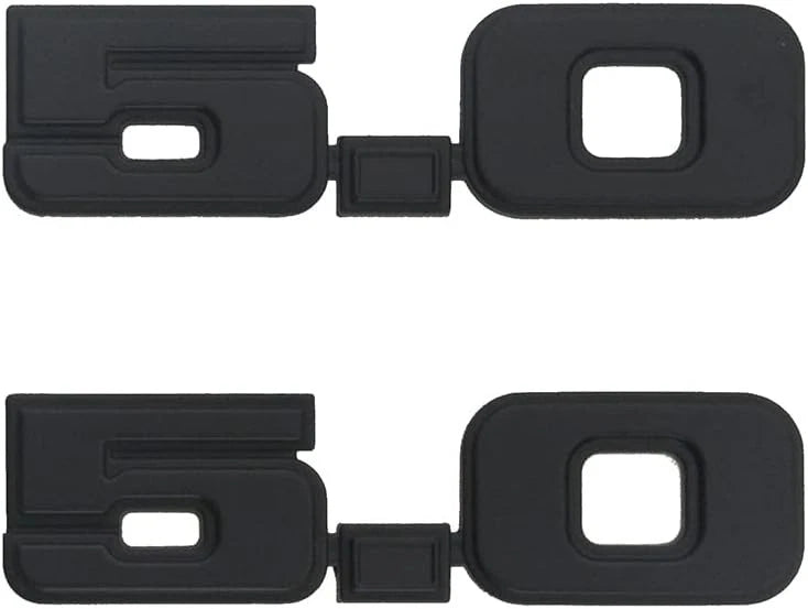 2Pc 5.0 Emblem Liter Door 3D Fender Side Adhesive for 1979-1993 (All Black)