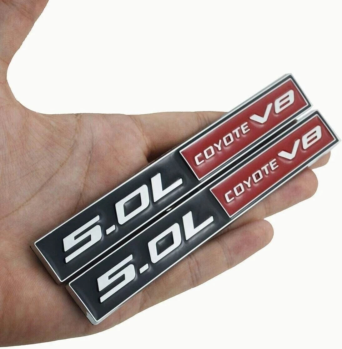 2Pc 5.0L Coyote V8 Emblem Adhesive Badge V8 Engine Trim Fender Hood Silver RED