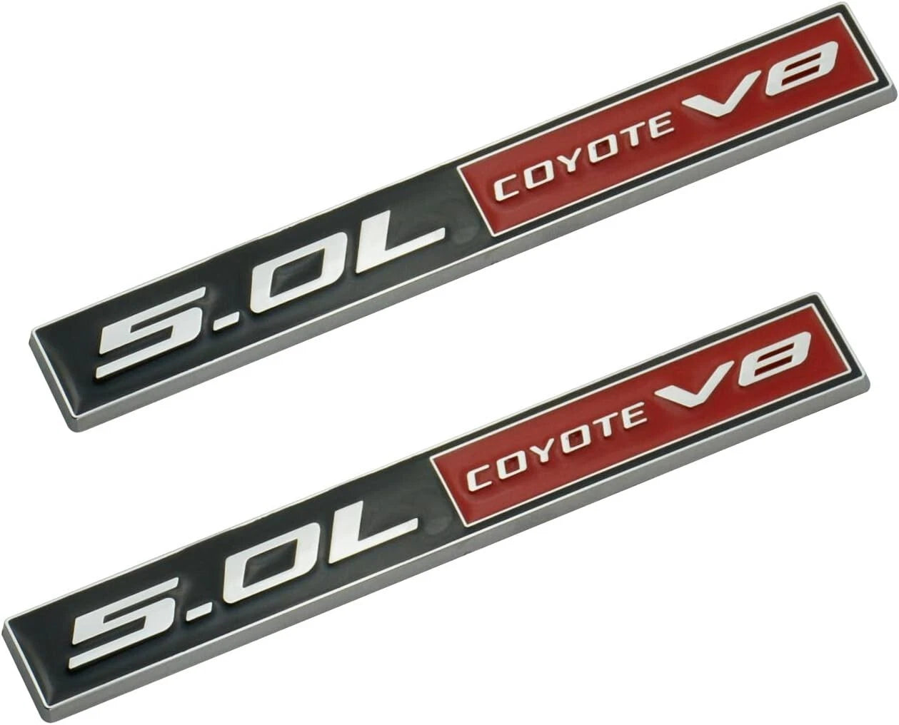 2Pc 5.0L Coyote V8 Emblem Adhesive Badge V8 Engine Trim Fender Hood Silver RED