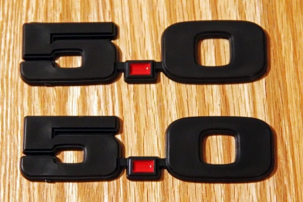 2Pc 5.0 Emblem Liter Door 3D Fender Side Adhesive for 1979-1993 (Black Red)