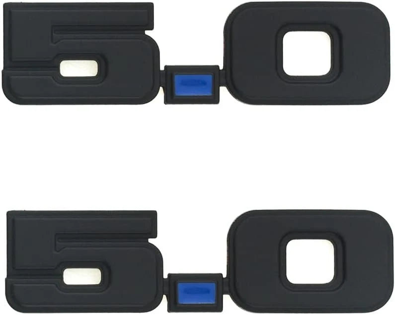 2Pc 5.0 Emblem Liter Door 3D Fender Side Adhesive for 1979-1993 (Black Blue)