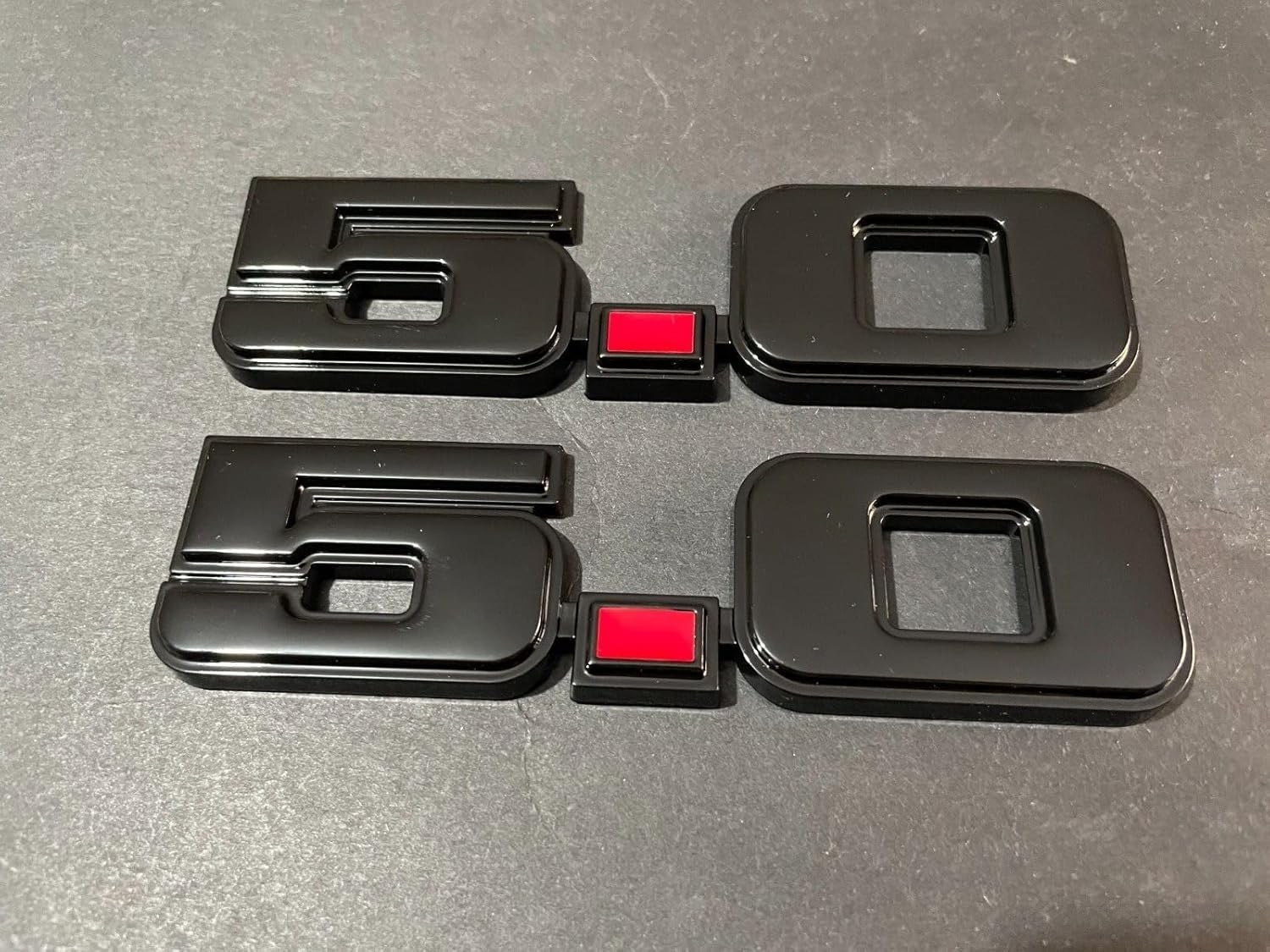 2Pc 5.0 Emblem Liter Door 3D Fender Side Adhesive for 1979-1993 (Black Red)